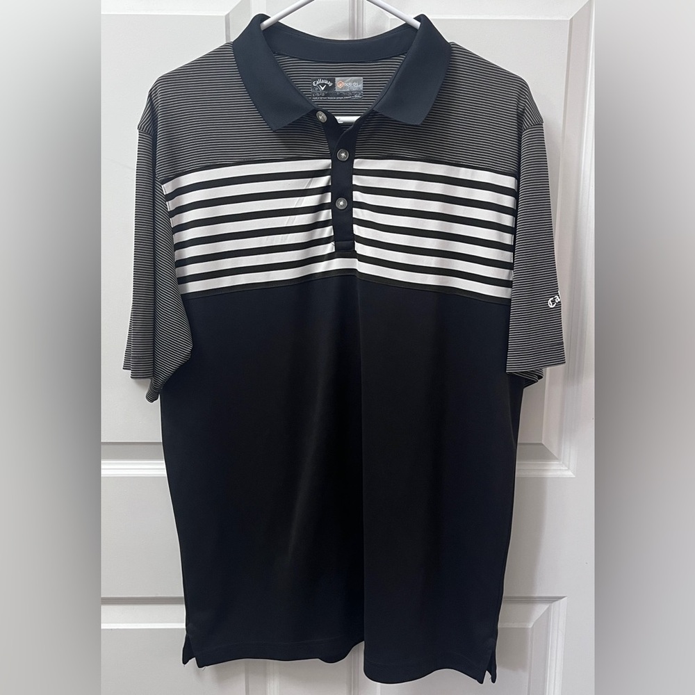 Callaway Black Polo with White Striped Chest Men’s L